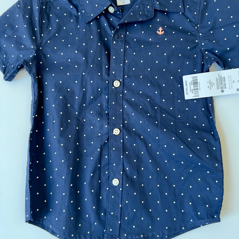 Kids Denim Jacket and Navy Polka Dot Shirt Set - Picture 3 of 4